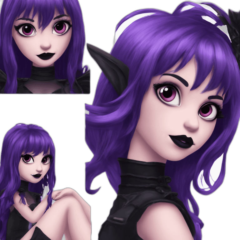 Elissabat-with-bangs-long-hair-dark-plumpurple-and-black-vampire-goth-makeup-pinkeyes-romanticgothcloses- emoji