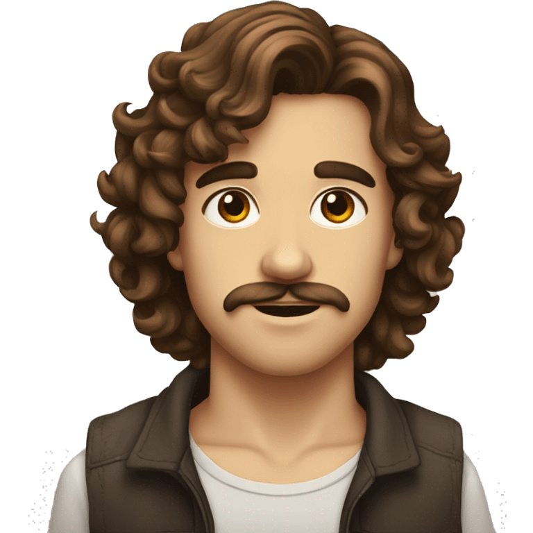 young men with brown long currly hair, little mustach and small beard emoji