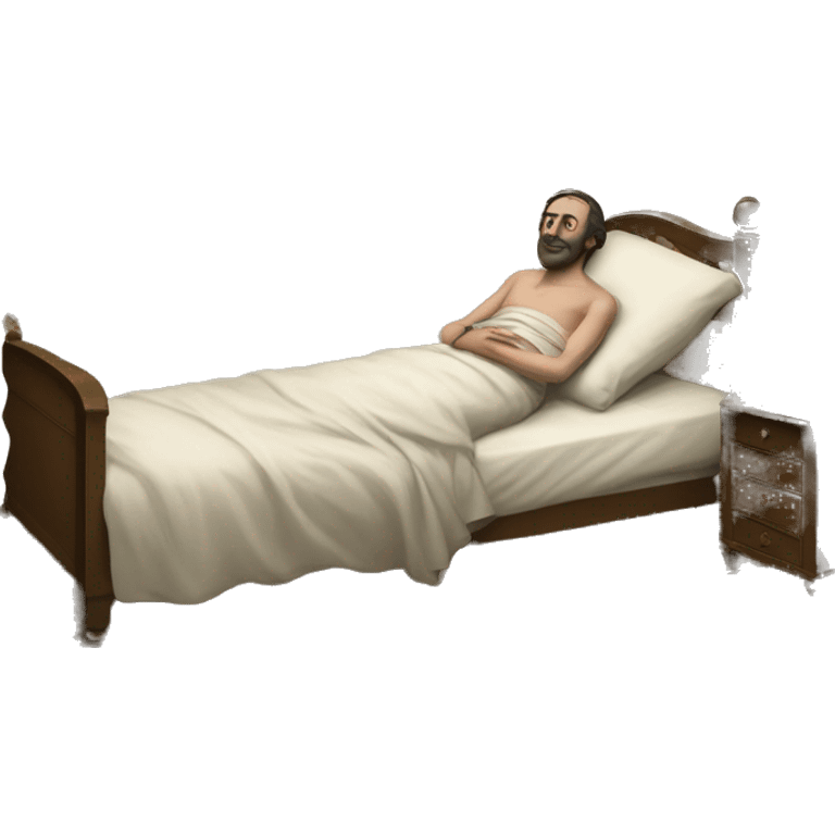 A sick man on a bed in 1870 emoji