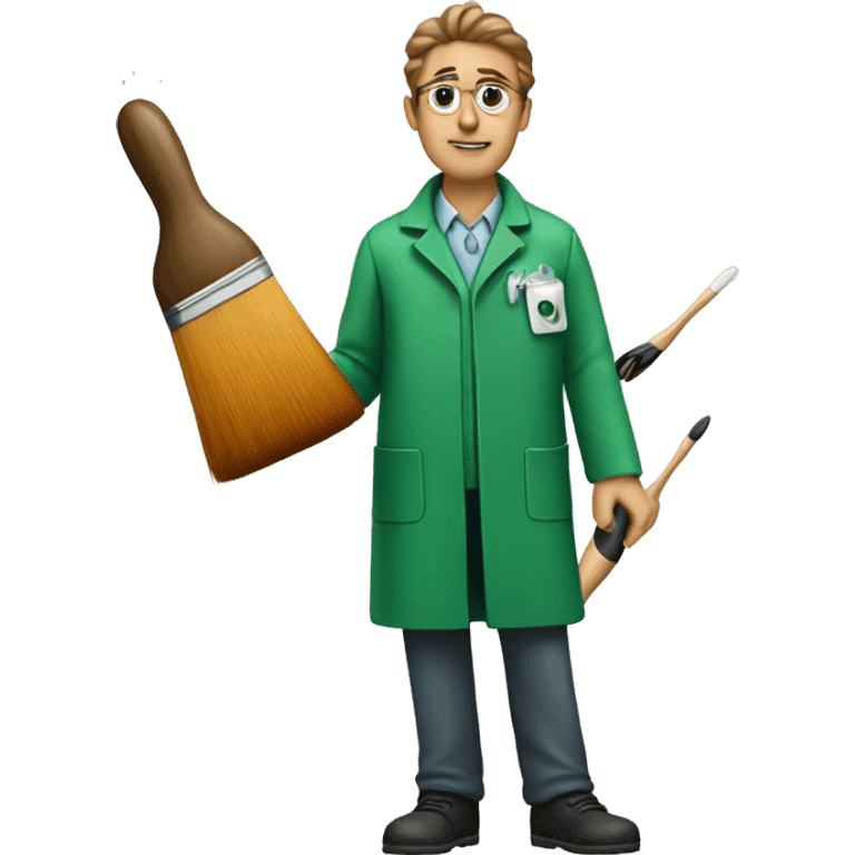 A scientist in a green coat with an artist's brush. emoji