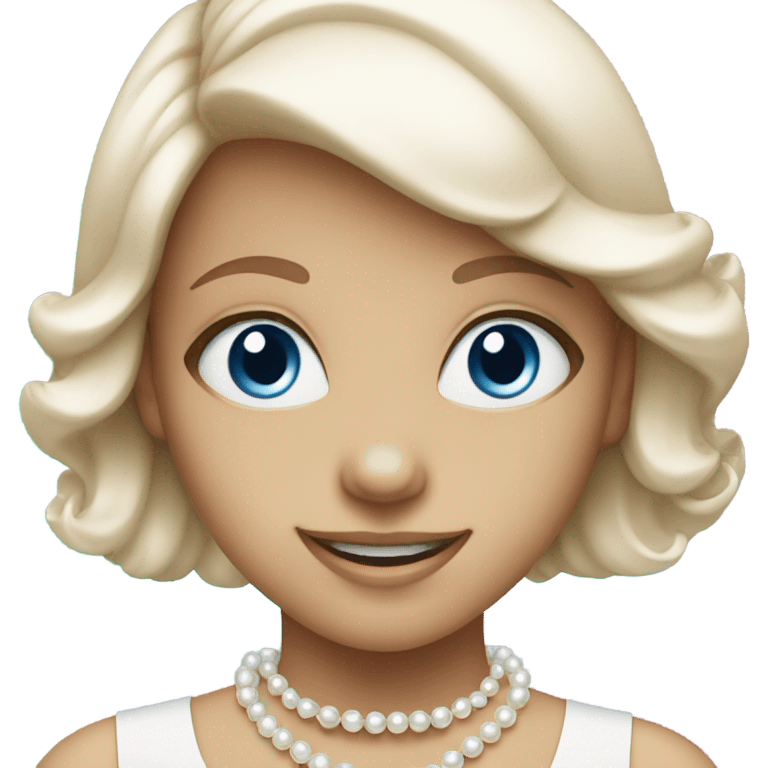 smiling girl with pearl necklace blue eyes emoji