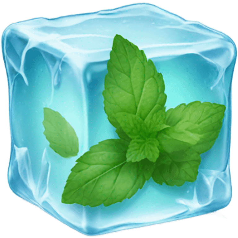 ice cube with mint leaves on it emoji