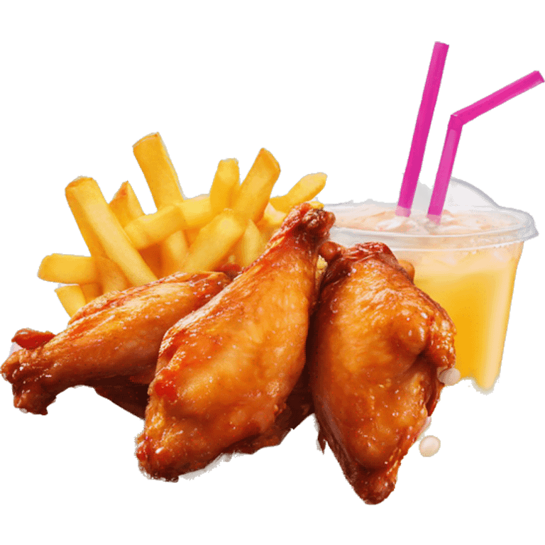 Chicken wings with fries and bubble tea with pearls emoji