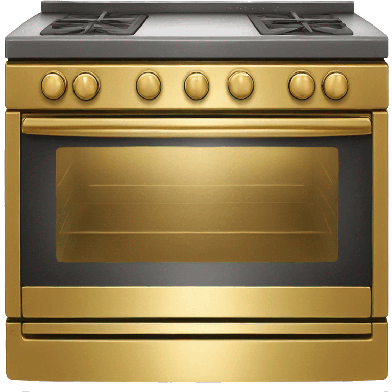 Realistic front facing shiny gold stove top oven. emoji