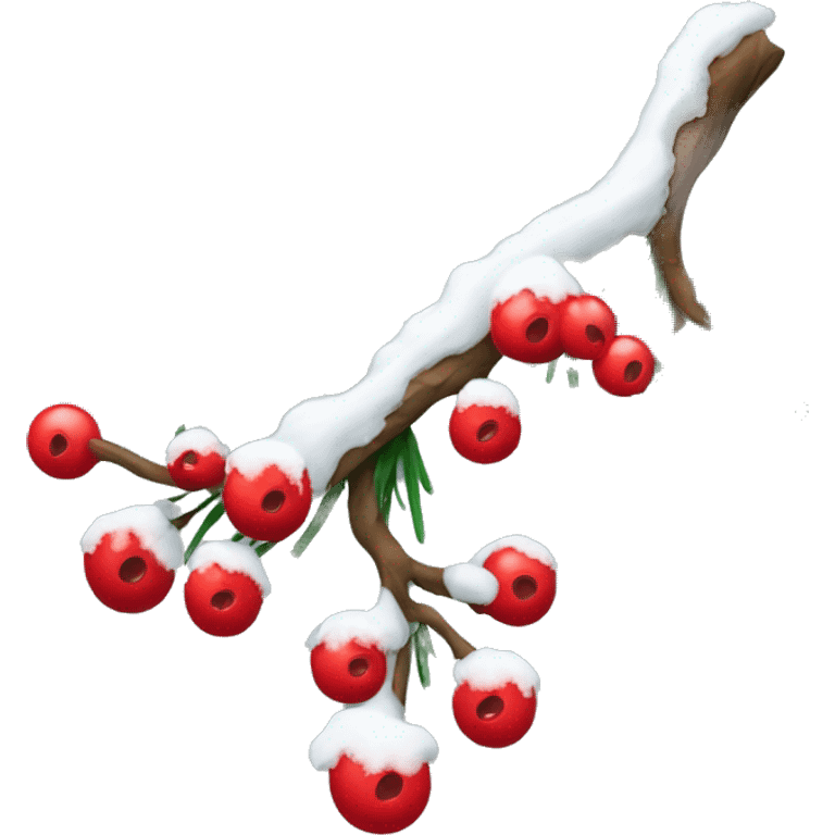 Pine branch with red berries covered in snow emoji