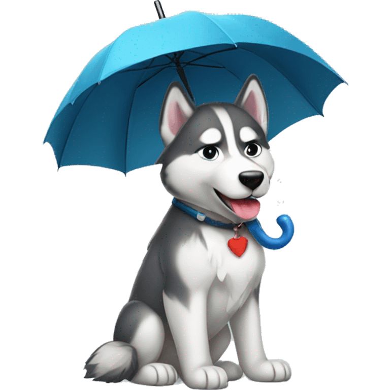 husky with umbrella emoji