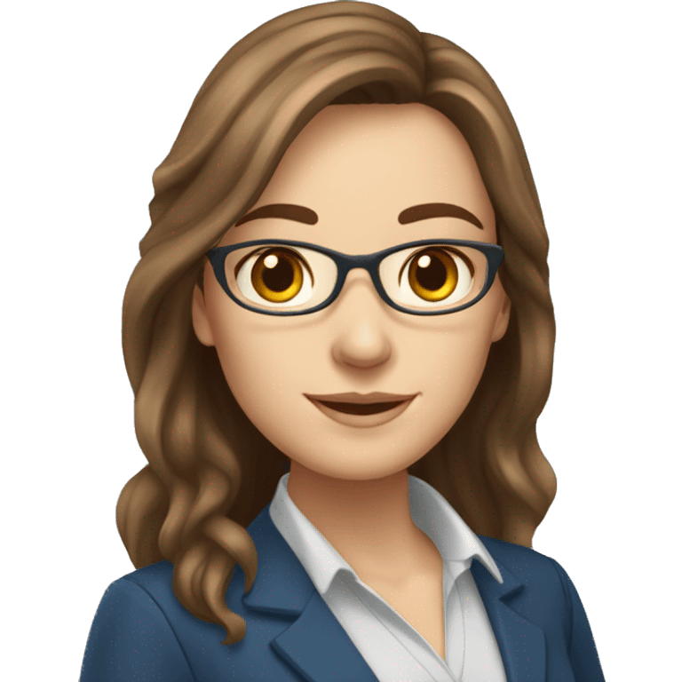 Female Teacher of English, owner of online school, brown long hair, blue eyes emoji