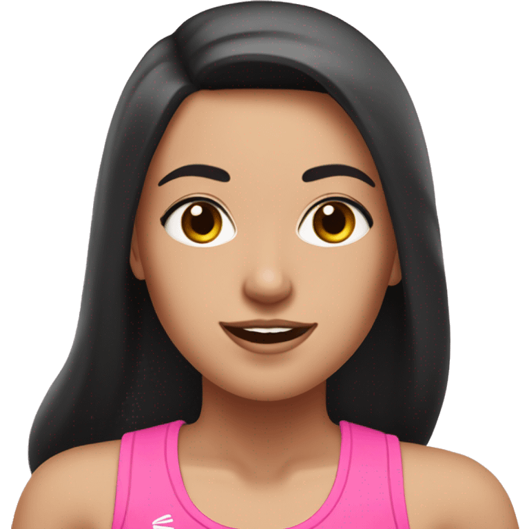 White girl with black hair and brown eyes going for a run in pink gym outfit emoji