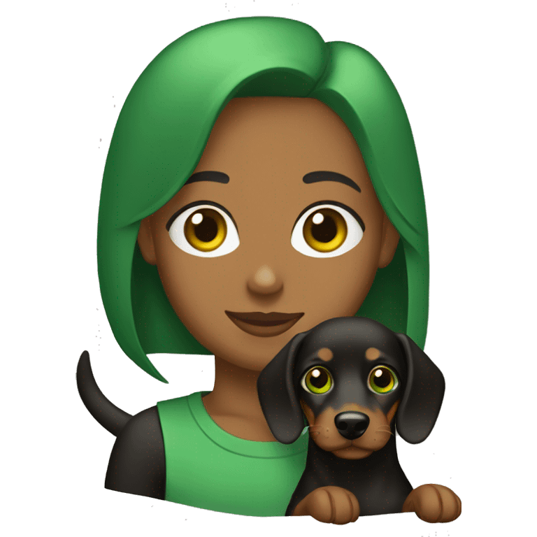 Lebanese with green eyes holding a black dachshund emoji