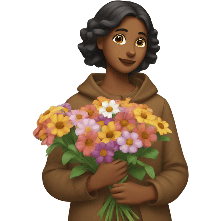 Brown girl holding flowers emoji