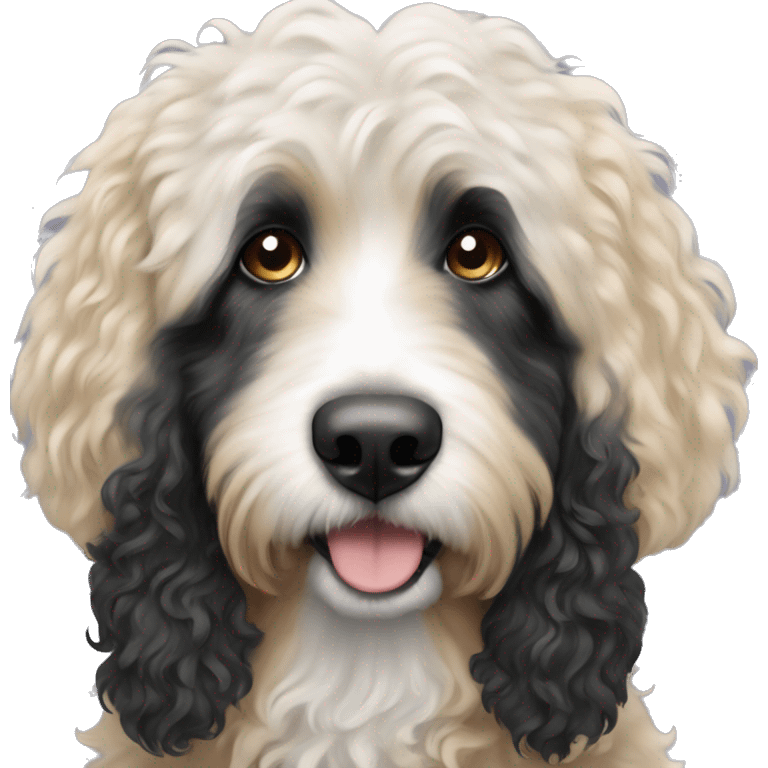 Bernedoodle black and white with pretty blonde lady emoji