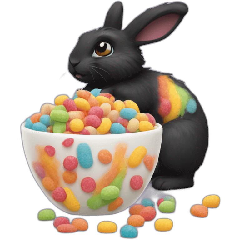 Black furry rabbit eat colors frootloops emoji