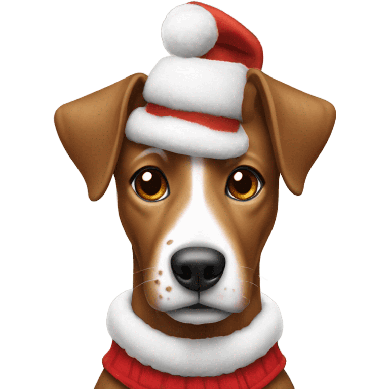 Brown dog with white on face in Christmas outfit  emoji