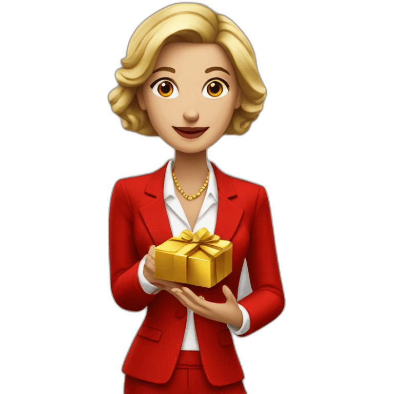 Posh-woman-with-red-suit-offering-goldbar emoji