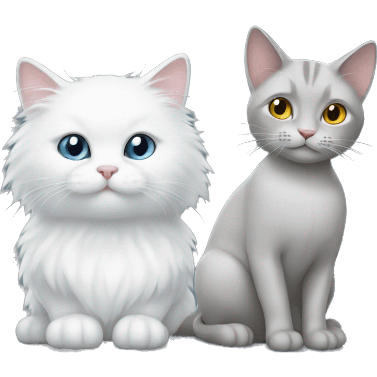 A white cat and a fluffy grey cat emoji