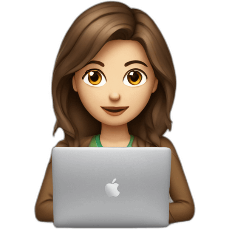 Beautiful programmer girl with brown hair working with MacBook emoji