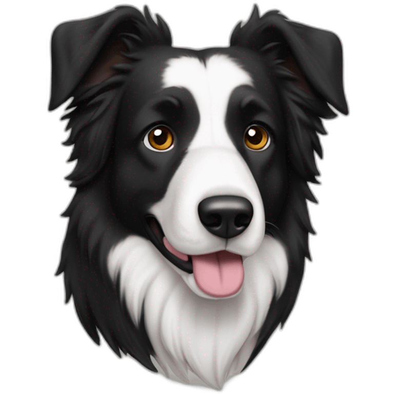 Bosserons croisés, border Collie, qui ressemble à un labrador complètement noir, avec les oreilles tombantes, et les poils courts, et un tout petit peu de blanc sur le dessus du museau emoji