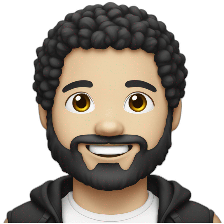 young-with hoop-white skin-black hair-beard-rapper-bichon dog-white-smile emoji