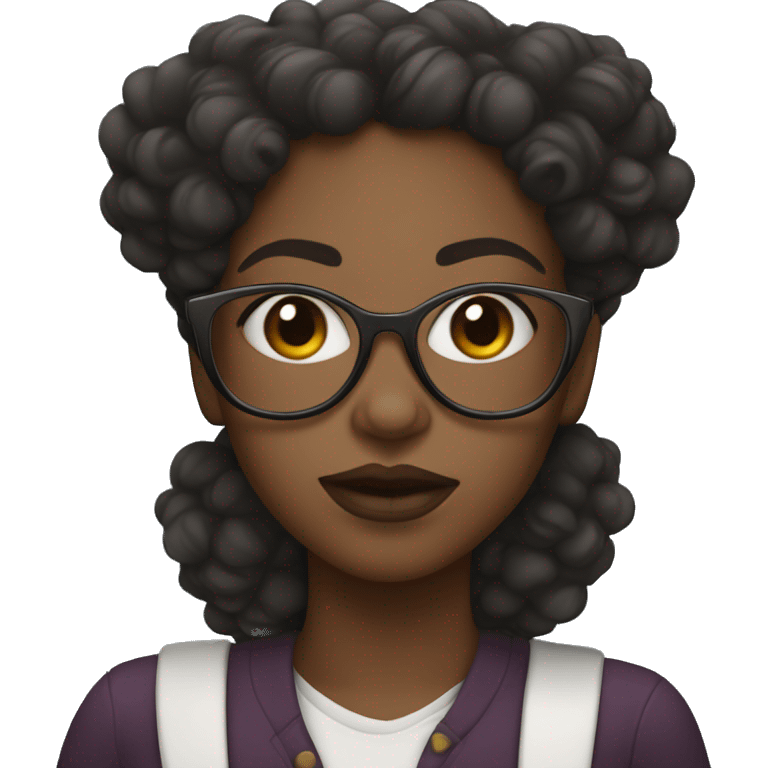 black girl with curly hair,  white glasses and big lips emoji