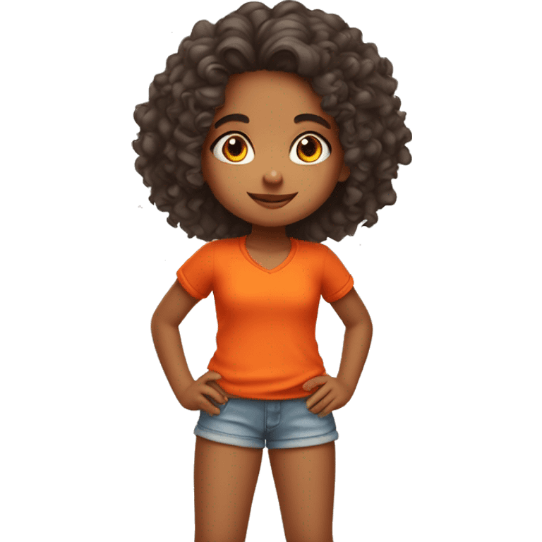 Cute little indian girl with curly hair wearing orange tops and red shorts  emoji