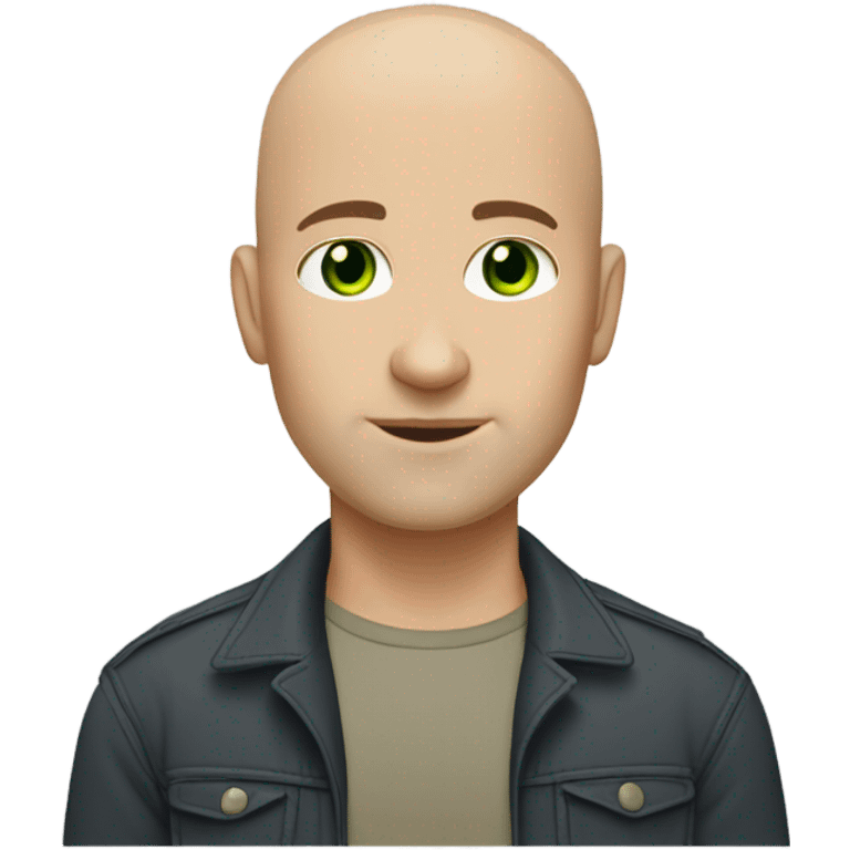 light skinned Caucasian bald male, green eyes, brown stubble emoji