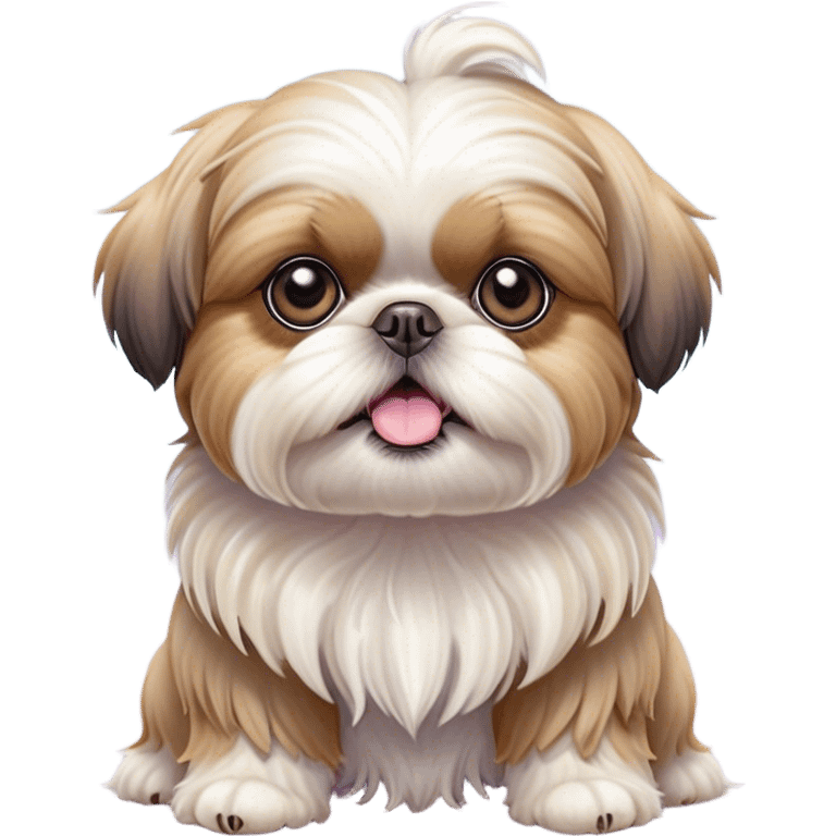 Cinematic Comical Shih Tzu Portrait Emoji, Head cocked with a hilariously exaggerated, shocked expression and twinkling, comically wide eyes, showcasing a fluffy, luxurious fur in soft pastel tones, simplified yet whimsically detailed, glowing with a playful, sassy radiance, high shine, exuding a humorous and cheeky charm, styled with a soft glowing outline, capturing the essence of a Shih Tzu that looks as if it could burst into a fit of playful antics at any moment! emoji