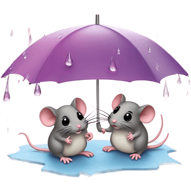 2 mice huddled under a pink umbrella shielding them from rain emoji