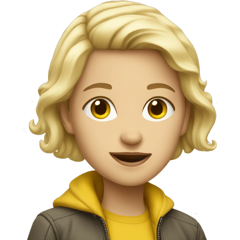 Light blonde girl in yellow jacket  emoji