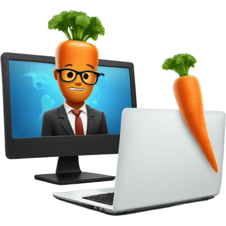 nerate a serious carrot emoji in business attire, analyzing charts and graphs on a laptop screen. emoji