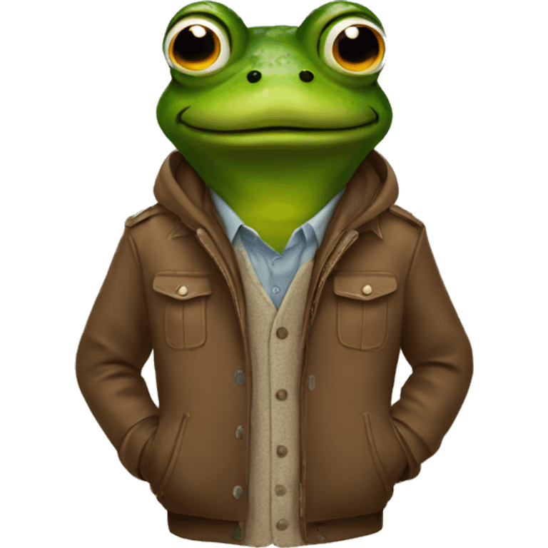 Frog wearing brown jacket emoji