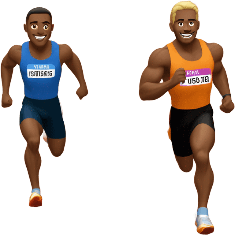 Two strong men running track and winning medals emoji