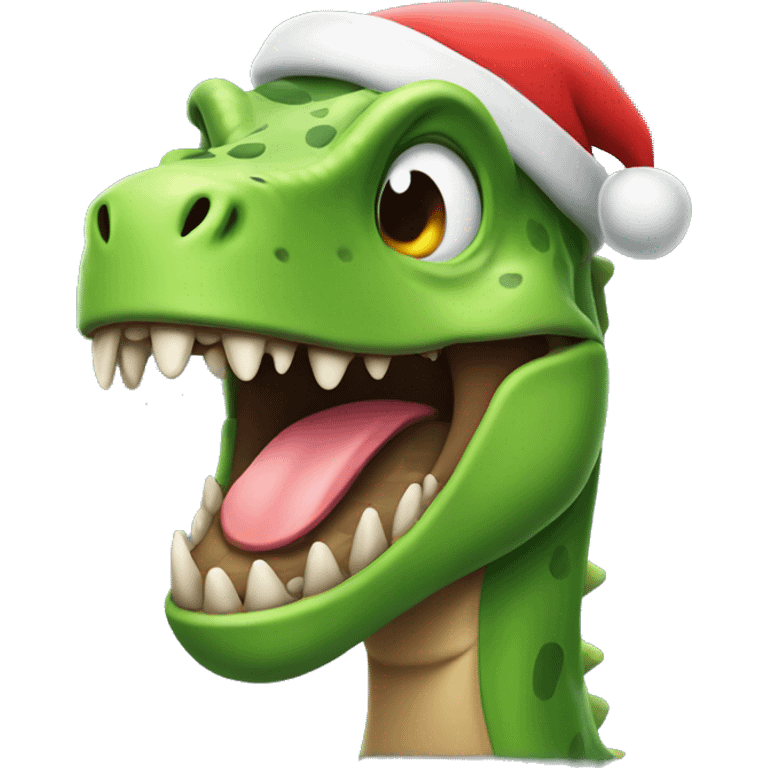 Happy dinosaur with Santa hat emoji