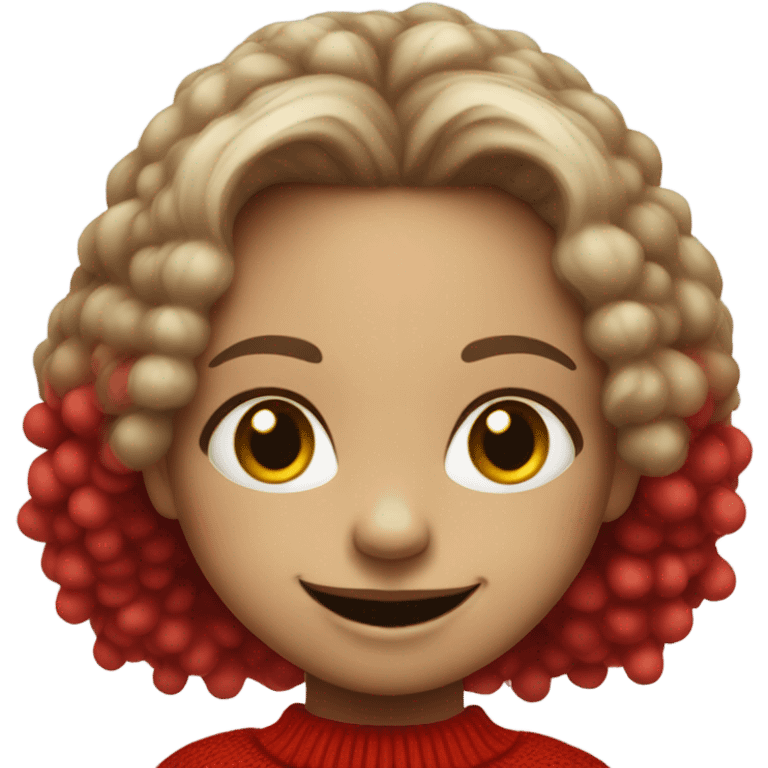 smiling girl in sweater with a clown nose emoji