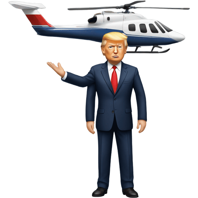 Donald trump by himself holding an airplane in one hand and a helicopter in the other hand emoji