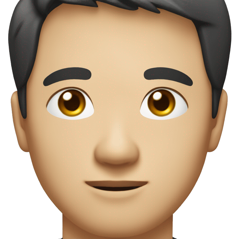 A head and shoulders shot of a 33 year old Asian man, with short black hair,   with brown eyes wearing a t-shirt. emoji