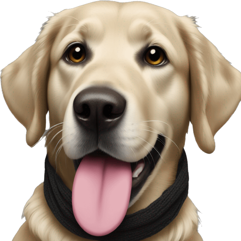 Black retriever with black spot on tongue, wearing scarf emoji