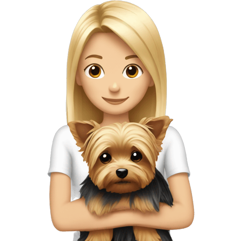 Yorkie with blonde girl hug  emoji