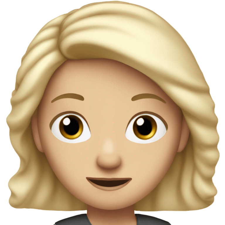 White woman with blond page hair recording a vlog on camera emoji