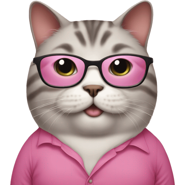 fat cute cat with glasses and pink shirt emoji