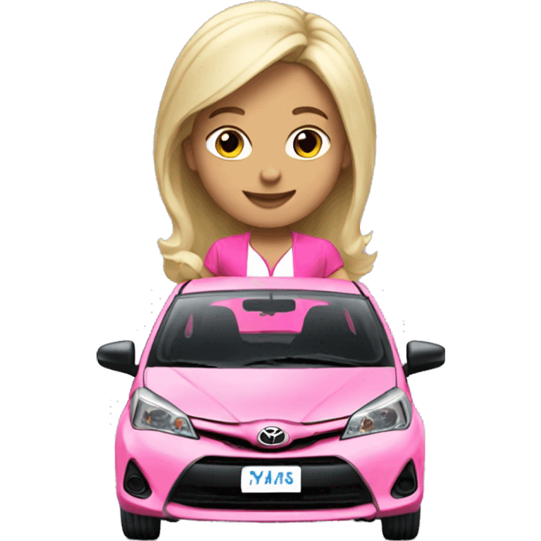 Cute blonde girl driving a Pink toyota Yaris  emoji