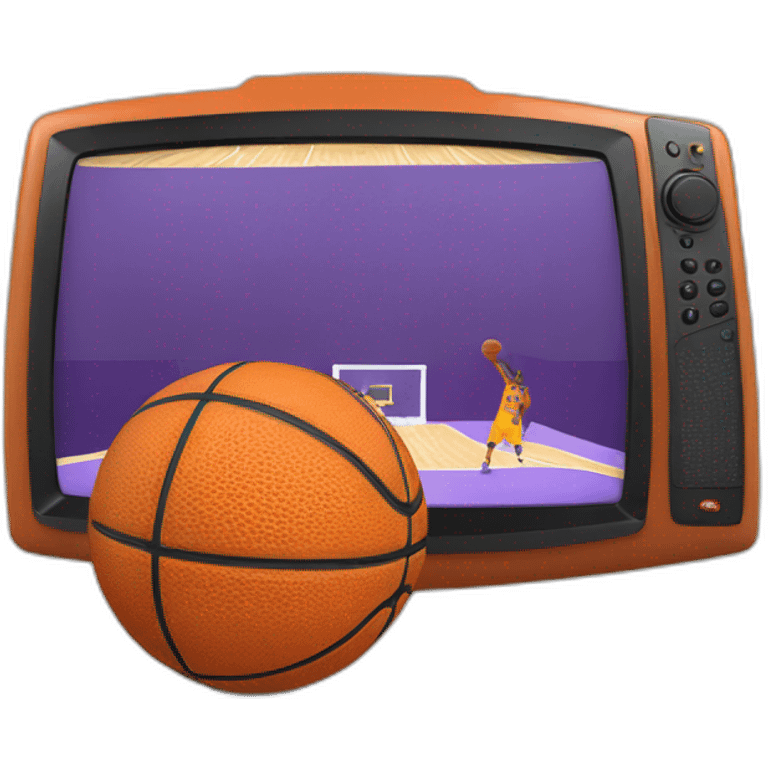 flat TV 3D showing a basketball match emoji