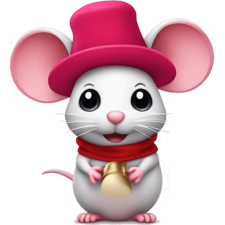 Pink mouse with red felt hat with a bell on the end emoji