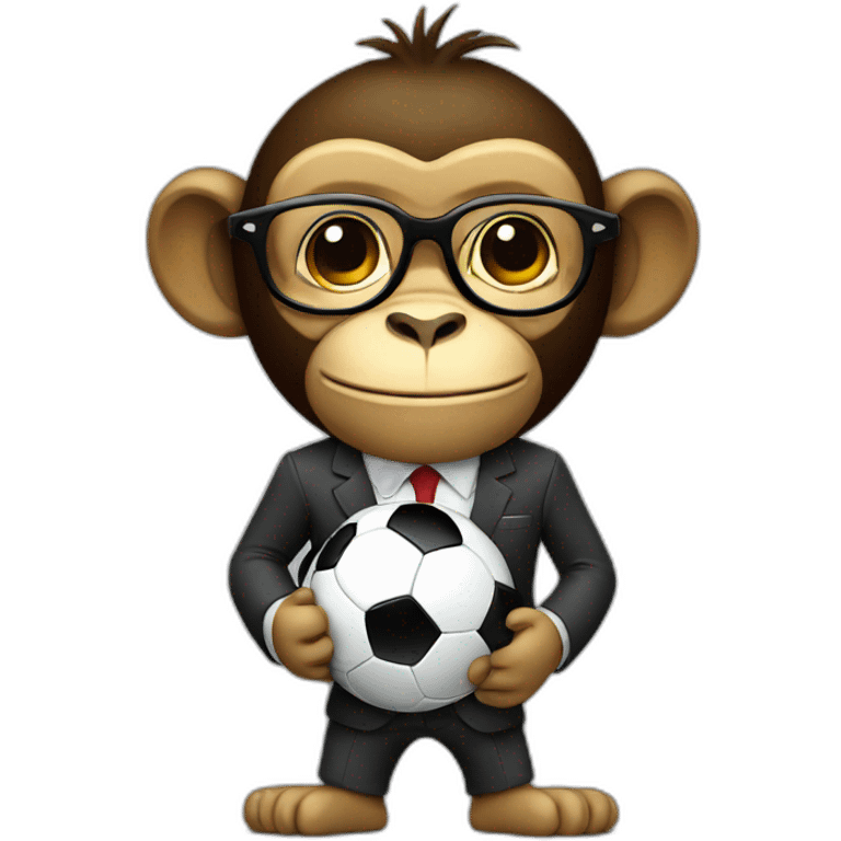 monkey with glasses and beard and suit holding a soccer ball emoji