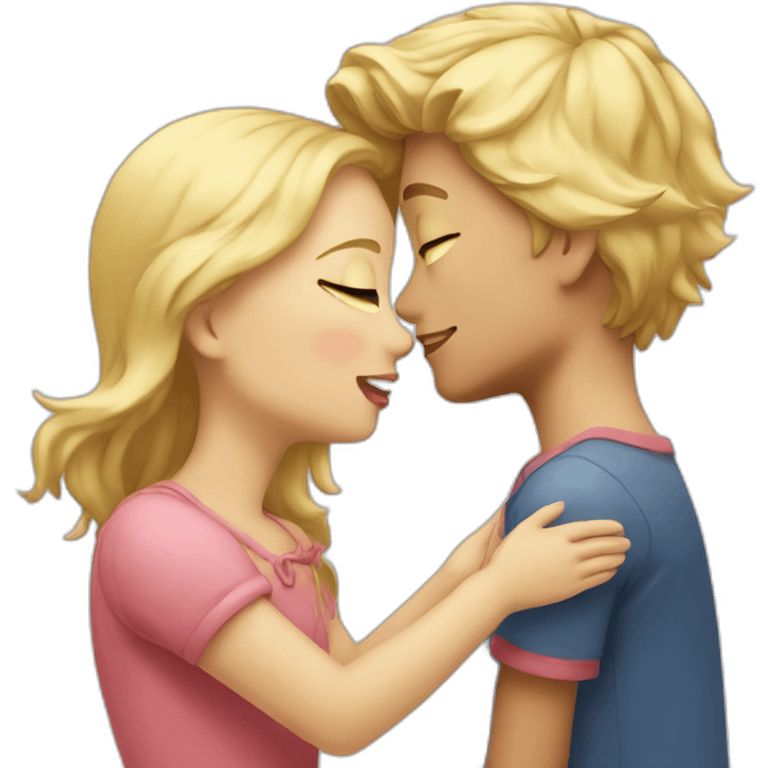 A blond boy who kisses a pretty blonde girl with a heart above their heads  emoji