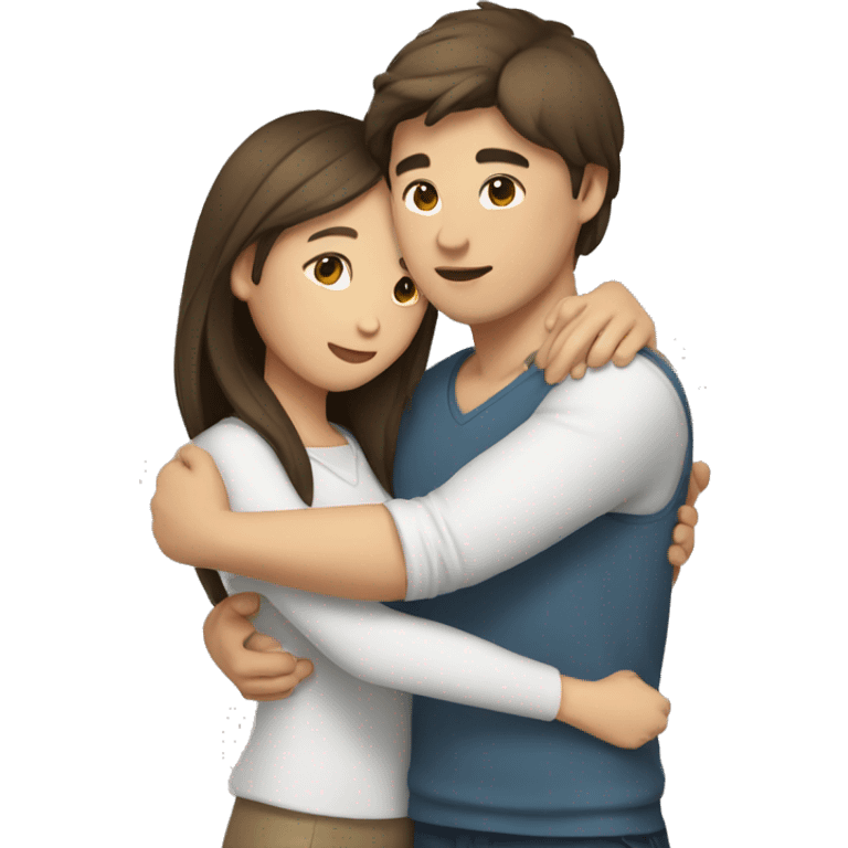 A asian girl with brown hair and white hugging a guy with brown hair emoji