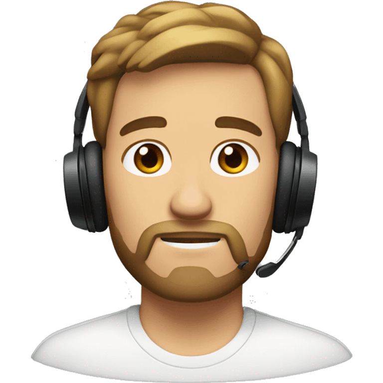 man's face, short light-brown hair with bends, short beard, black headphones, slim oval face  emoji