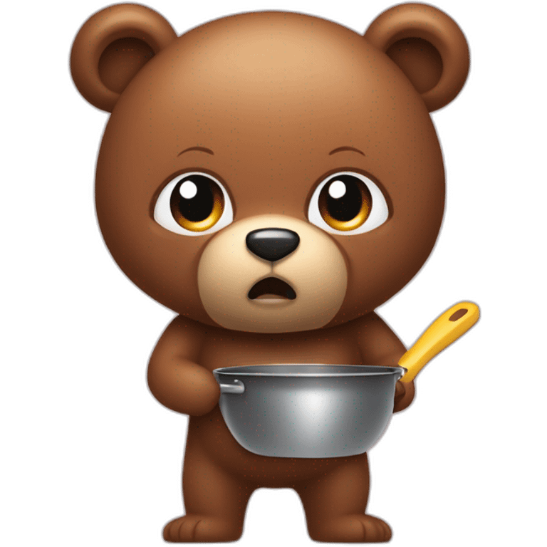 really angry and offended cute cuddly bear toywith a frying pan in hand emoji