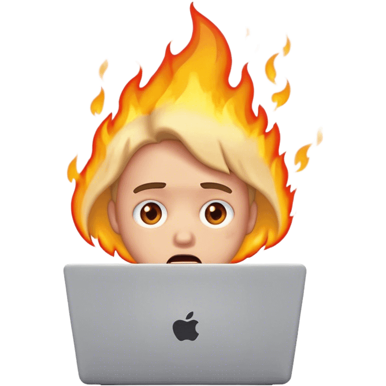 laptop with shocked face, fire, sad  emoji