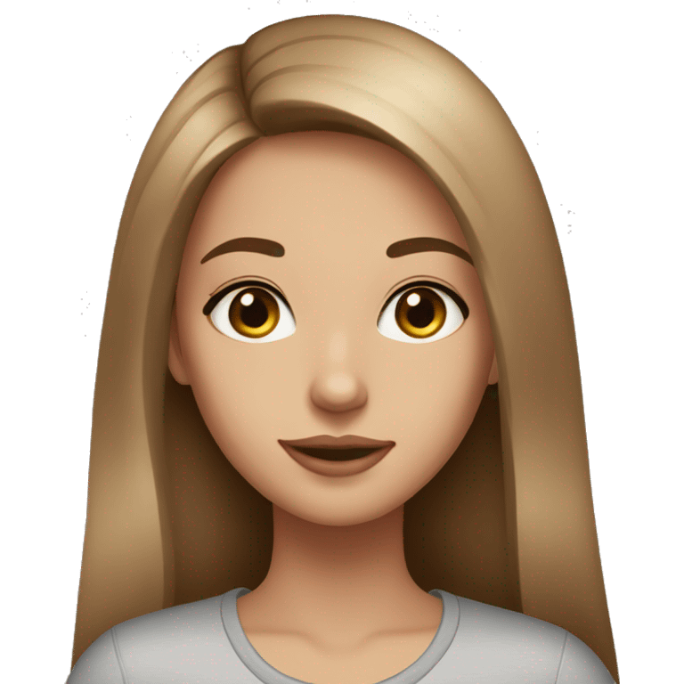 girl, straight long light brown hair, gray eyes, makeup emoji