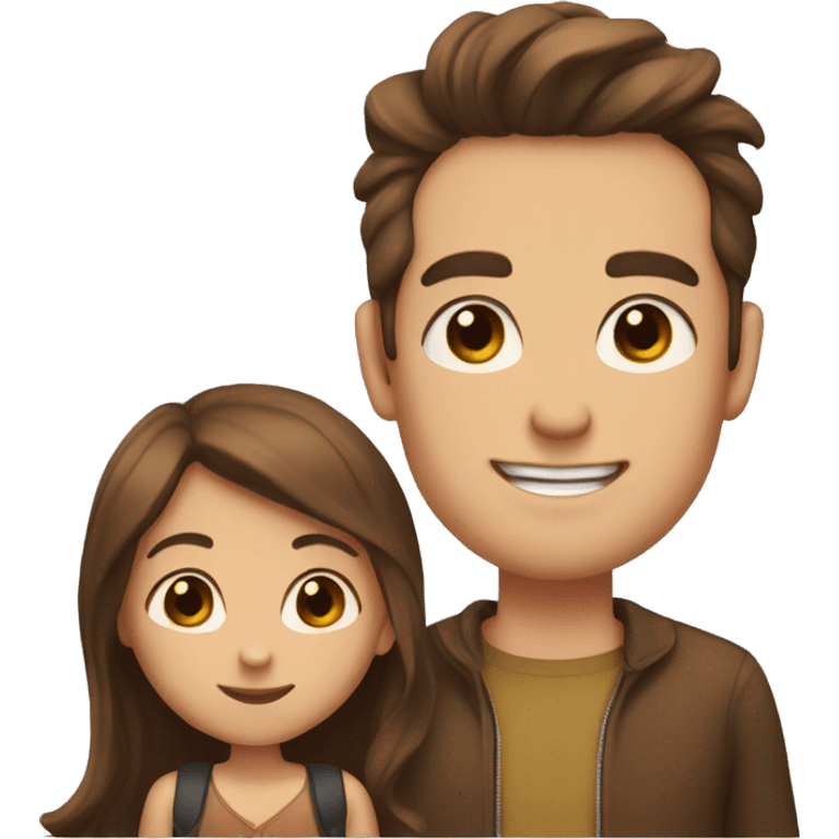 A girl with brown hair and a guy with brown hair kissing emoji